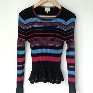 Torn by Ronny Kobo Bold Striped Peplum Knit Top